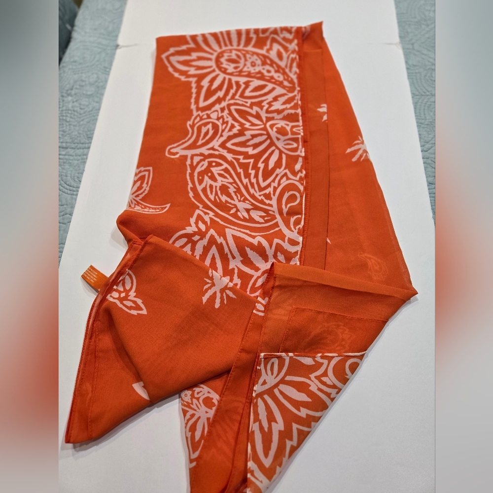 Estee Lauder Orange Fabric Scarf 100% Polyester - Picture 4 of 5